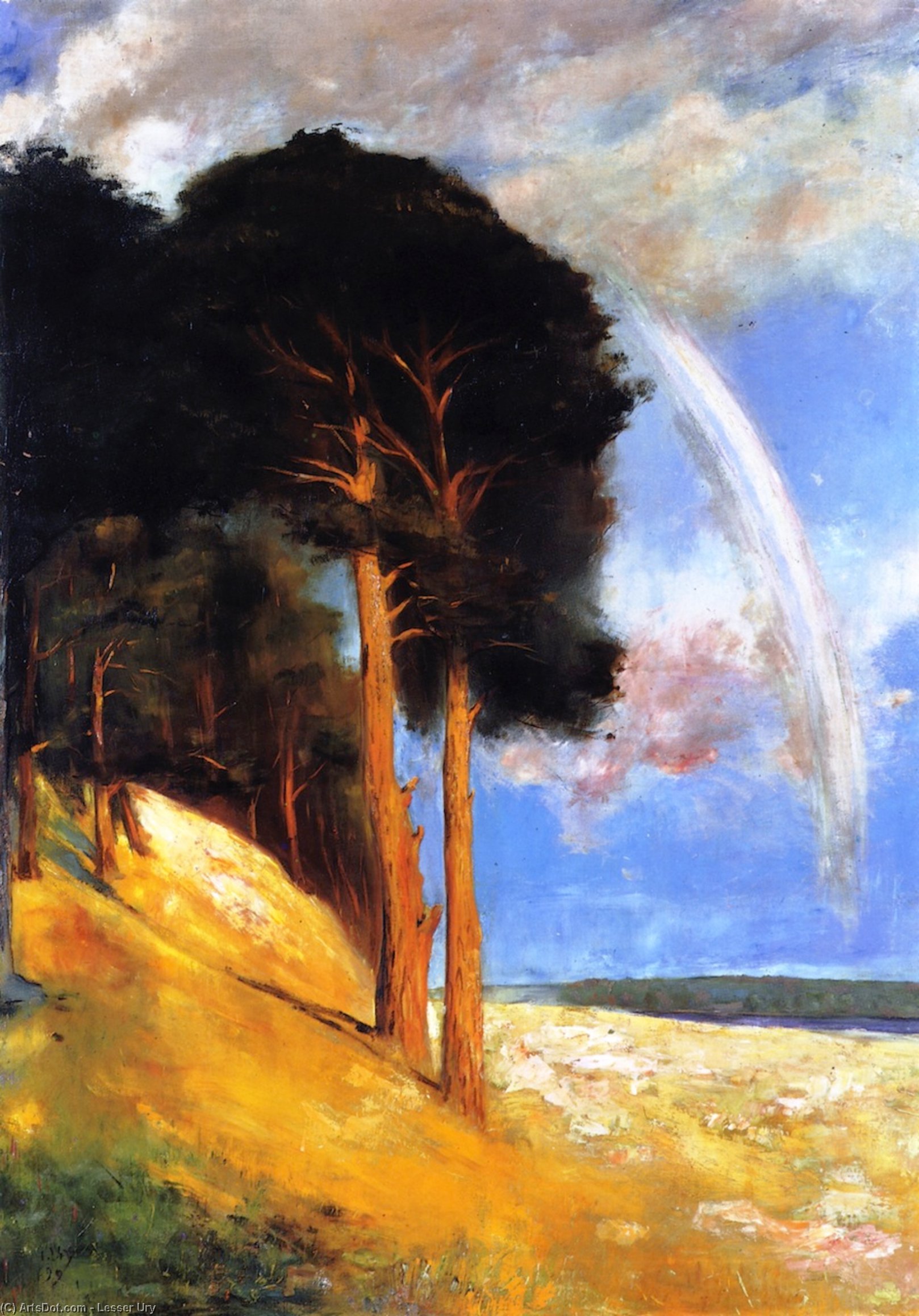 Wikioo.org – L'Encyclopédie des Beaux Arts - Peinture, Oeuvre de Lesser Ury - rainbow at beelitzhof ( également connu sous le nom Brandenburg Paysage )