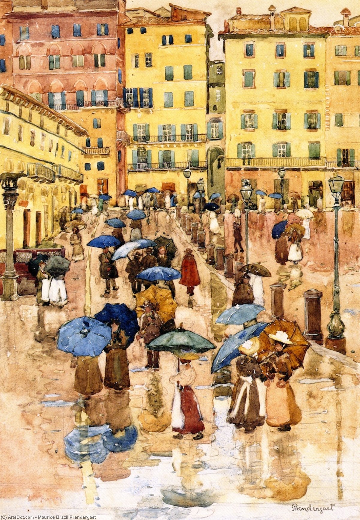 WikiOO.org - Encyclopedia of Fine Arts - Schilderen, Artwork Maurice Brazil Prendergast - Rainy Day, Sienna (also known as Campo Vittorio Emanuele, Siena)