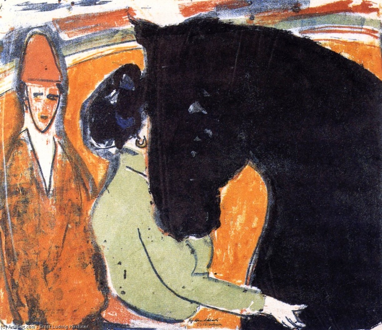 WikiOO.org - Encyclopedia of Fine Arts - Maalaus, taideteos Ernst Ludwig Kirchner - Rapphengst, Reiterin und Clown
