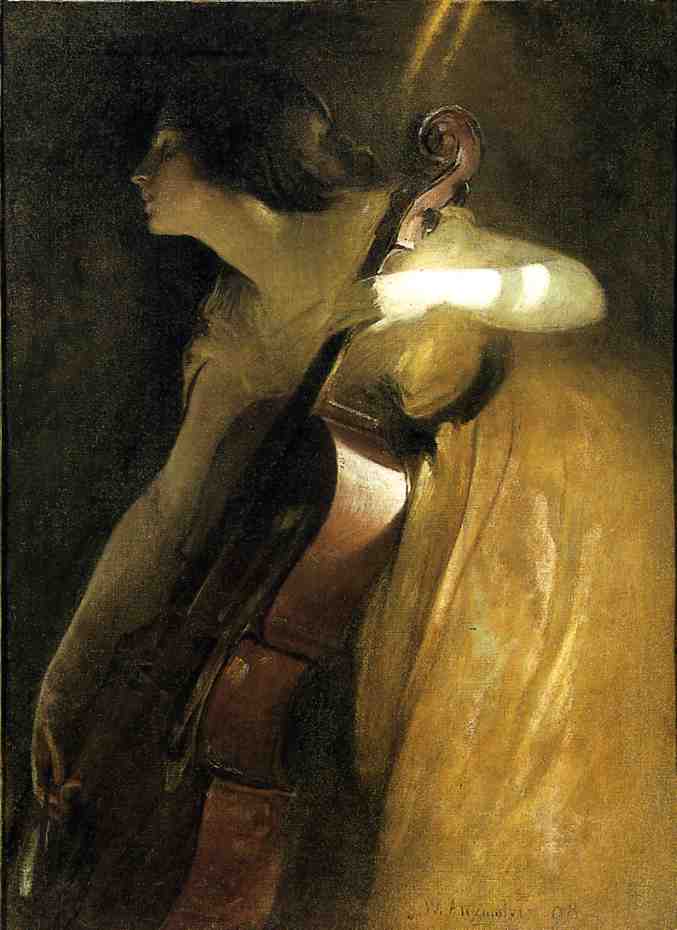 Wikioo.org – L'Encyclopédie des Beaux Arts - Peinture, Oeuvre de John White Alexander - Un rayon de soleil (également connu sous le nom Le violoncelliste)