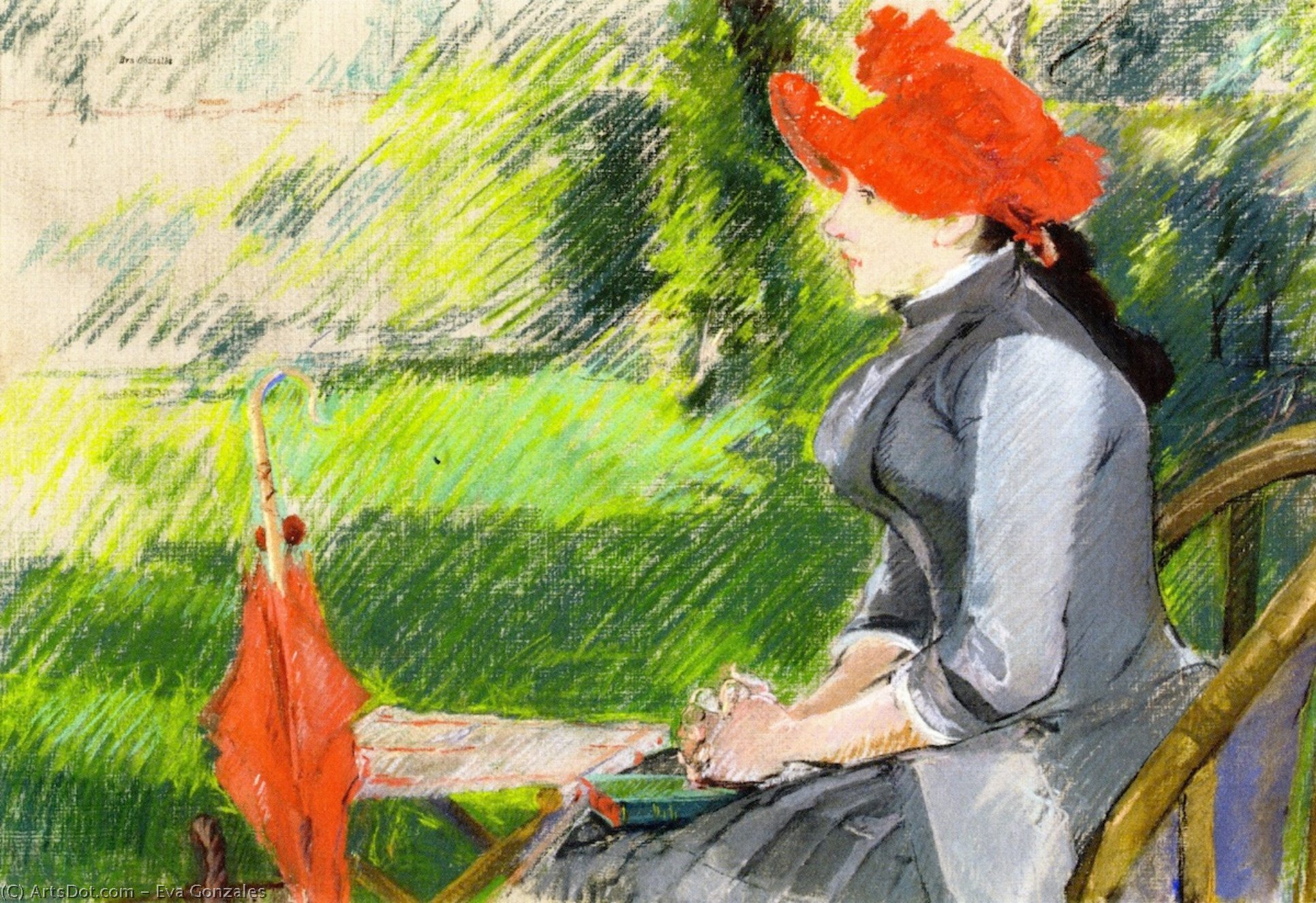 WikiOO.org - Enciklopedija likovnih umjetnosti - Slikarstvo, umjetnička djela Eva Gonzales - Reading in the Garden
