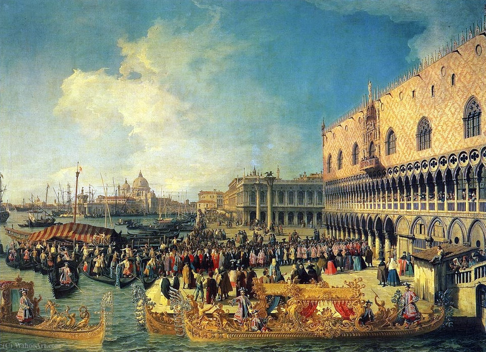 Wikioo.org - The Encyclopedia of Fine Arts - Painting, Artwork by Giovanni Antonio Canal (Canaletto) - Reception of the Imperial Ambassador at the Doge's Palace