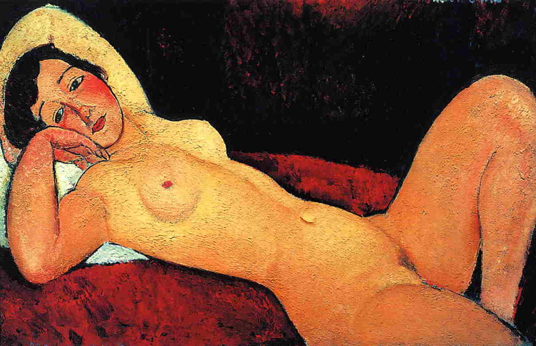 WikiOO.org - Encyclopedia of Fine Arts - Maalaus, taideteos Amedeo Modigliani - Reclining Nude (also known as La Reveuse)