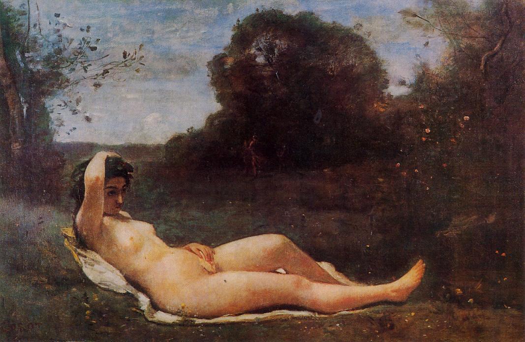 Wikioo.org - Encyklopedia Sztuk Pięknych - Malarstwo, Grafika Jean Baptiste Camille Corot - Reclining Nymph