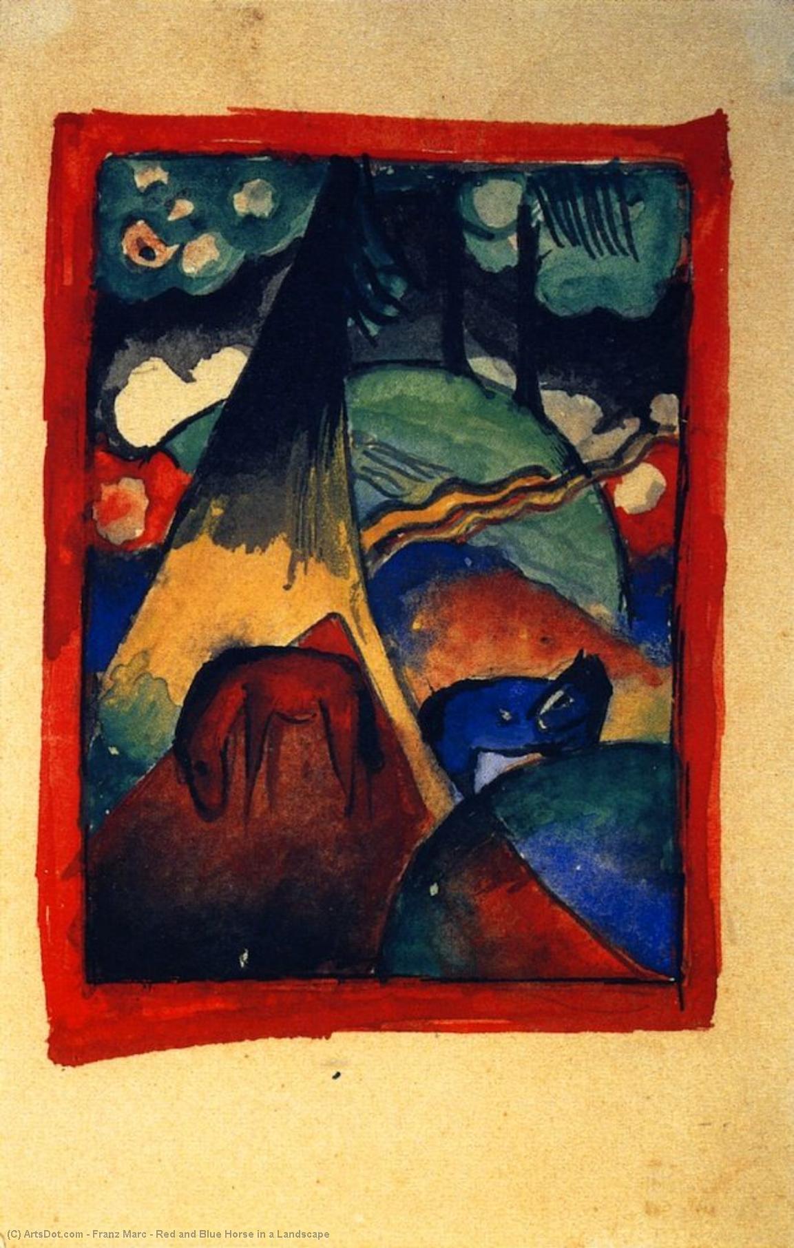 Wikioo.org - Bách khoa toàn thư về mỹ thuật - Vẽ tranh, Tác phẩm nghệ thuật Franz Marc - Red and Blue Horse in a Landscape