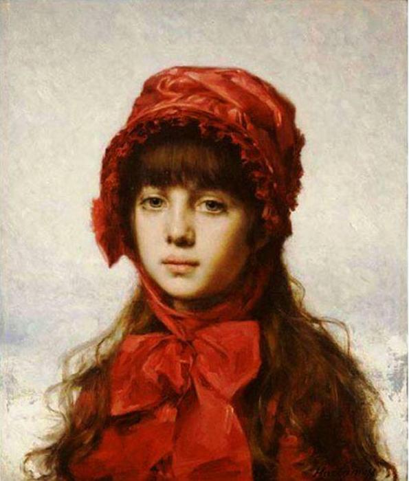 Wikioo.org - สารานุกรมวิจิตรศิลป์ - จิตรกรรม Alexei Alexeievich Harlamoff - The Red Bonnet