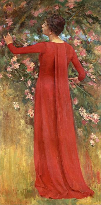 Wikioo.org - The Encyclopedia of Fine Arts - Painting, Artwork by Theodore Robinson - The Red Gown (also known as His Favorite Model)