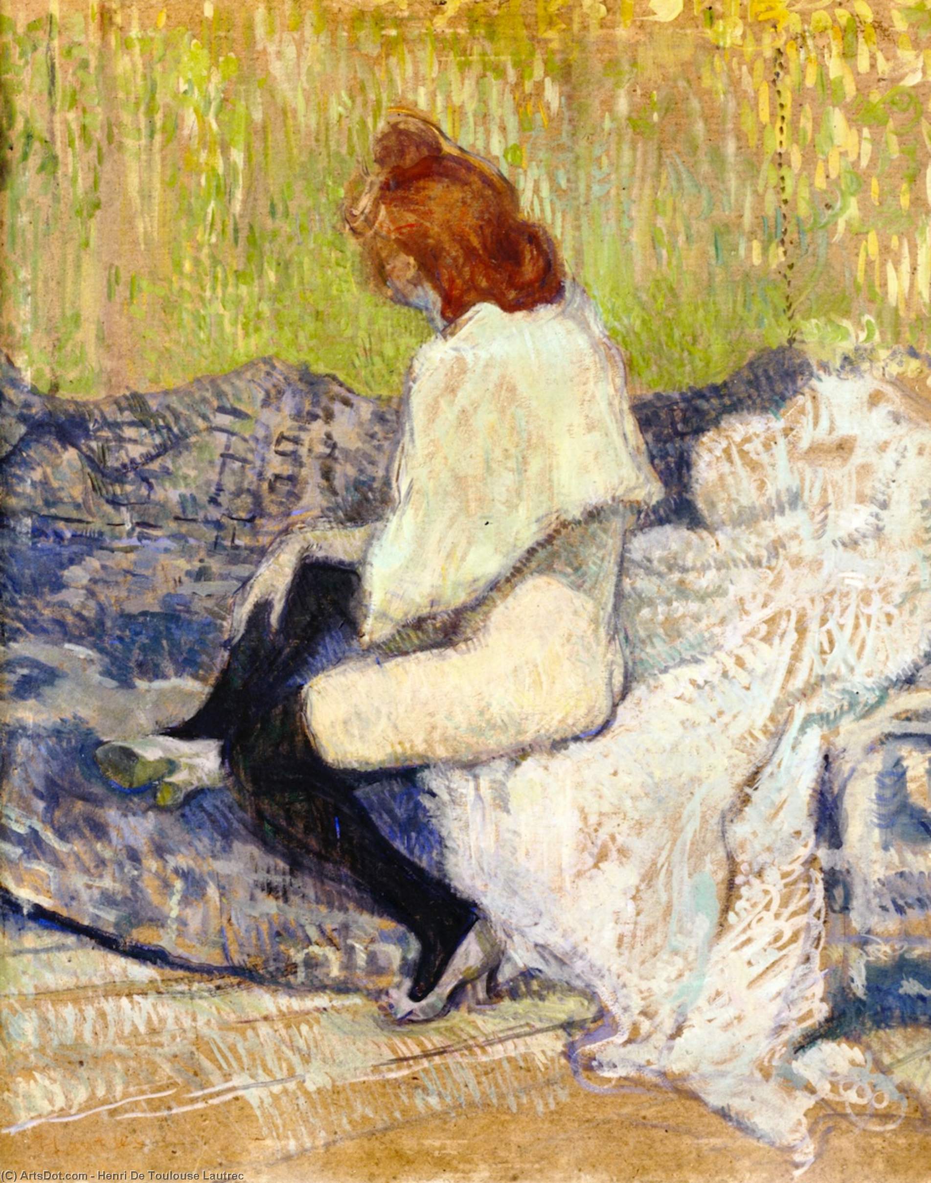 Wikioo.org - The Encyclopedia of Fine Arts - Painting, Artwork by Henri De Toulouse Lautrec - Red-Headed Woman Sitting on the Couch (Justine Dieuhl)