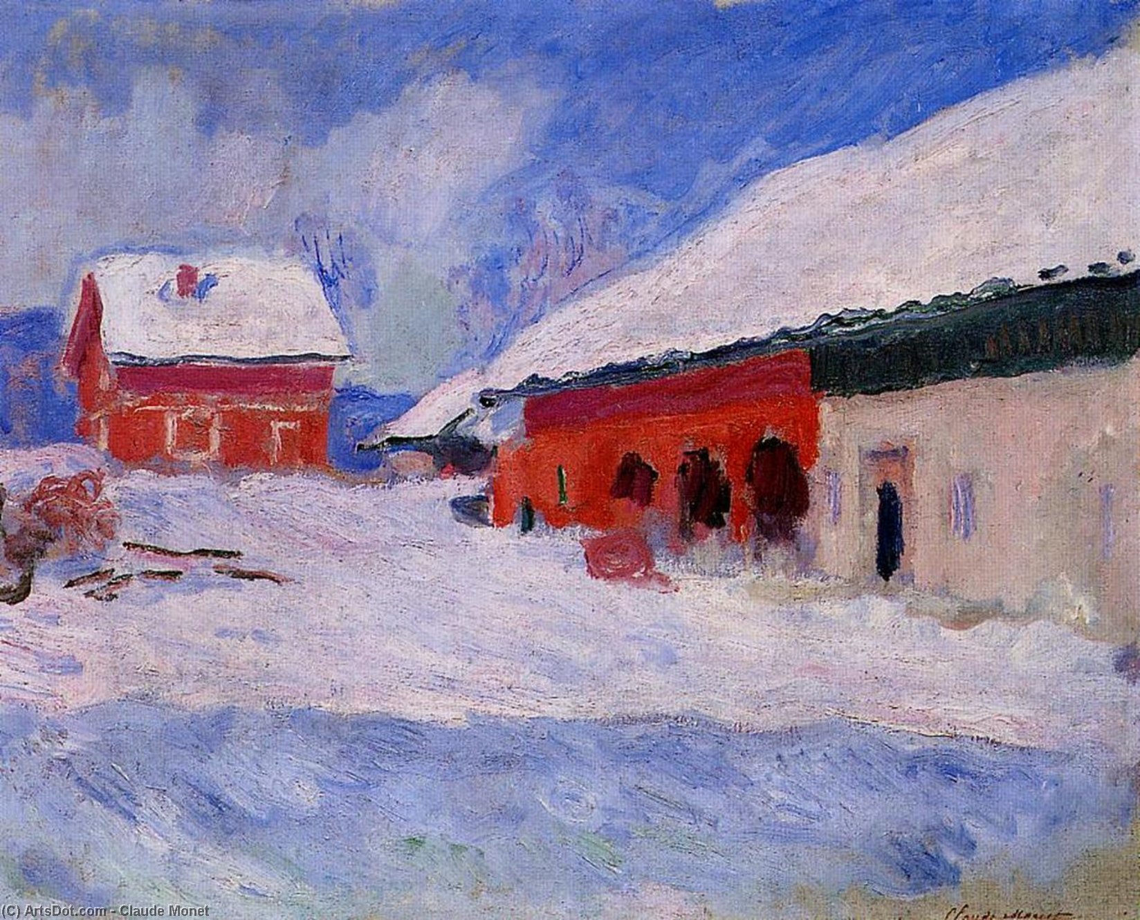 WikiOO.org - 百科事典 - 絵画、アートワーク Claude Monet - 赤 家 bjornegaardで 教会に スノー , ノルウェー