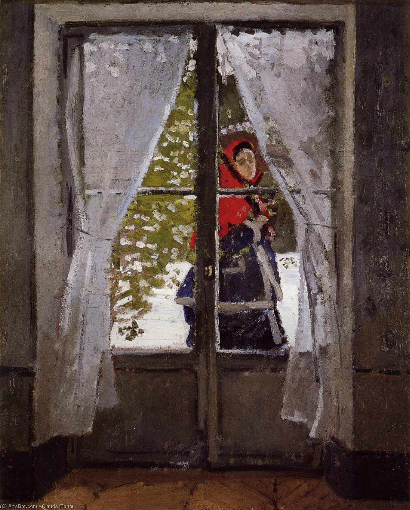 WikiOO.org – 美術百科全書 - 繪畫，作品 Claude Monet - 红色 头巾  肖像  的  夫人  莫奈
