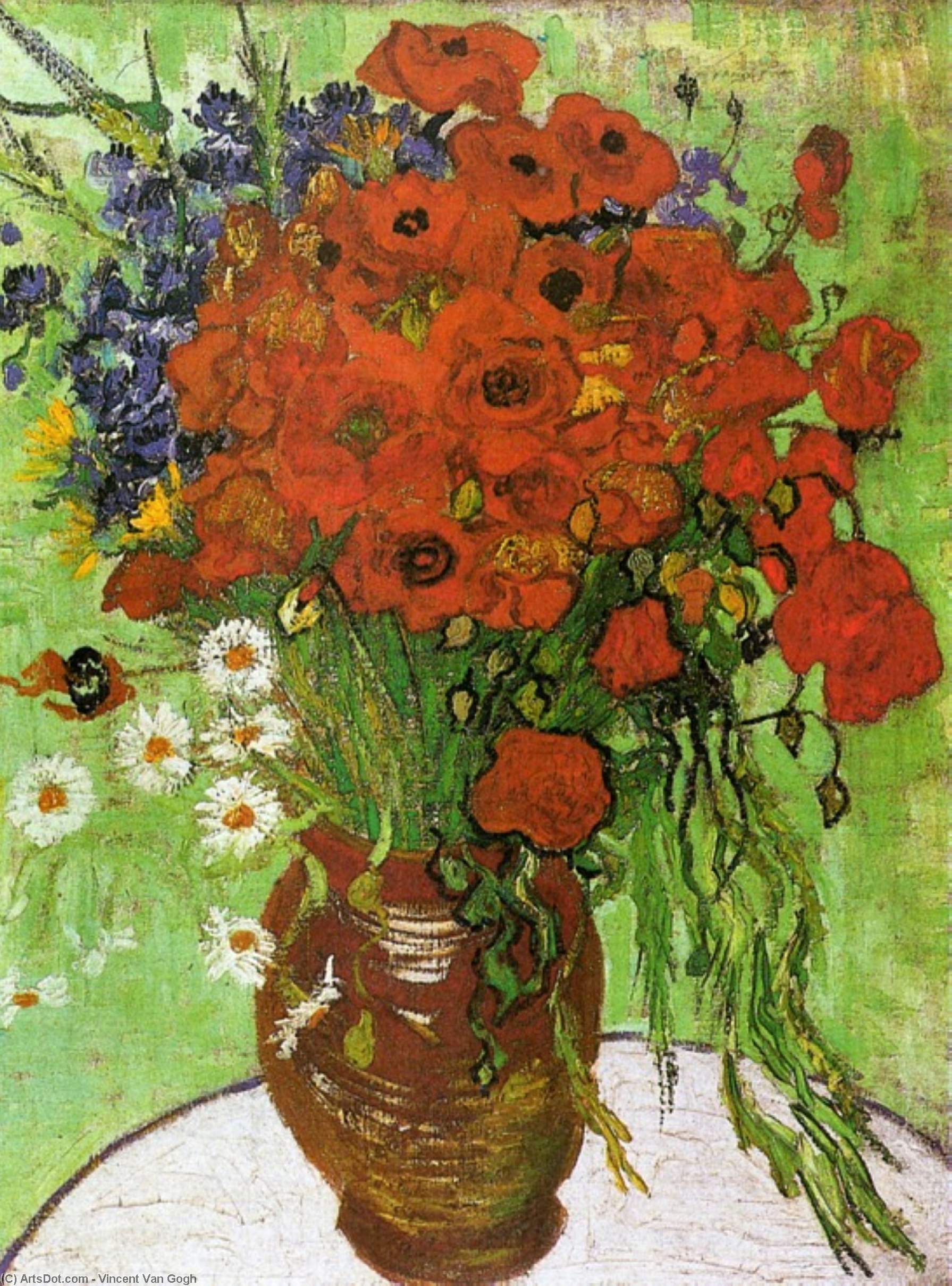 WikiOO.org – 美術百科全書 - 繪畫，作品 Vincent Van Gogh - 红色罂粟花 和  雏菊