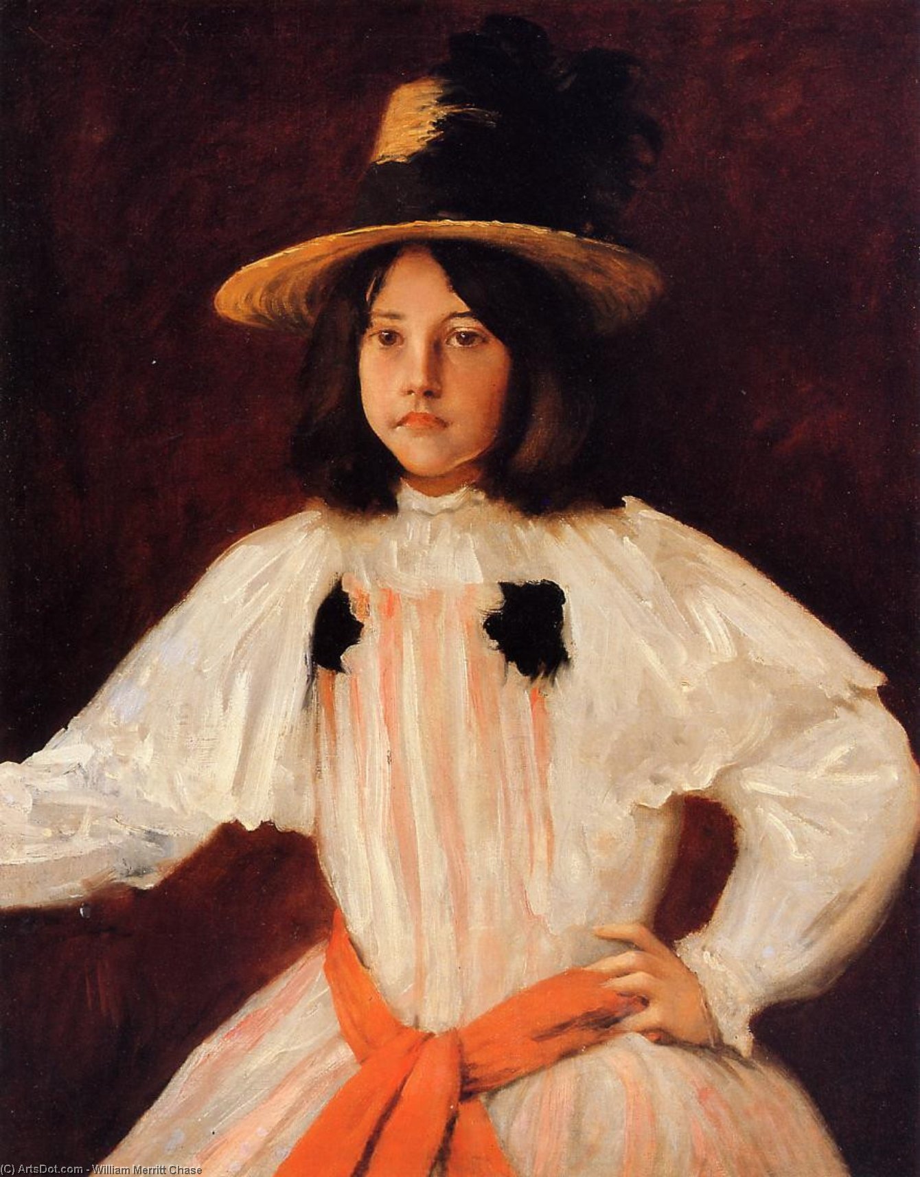 Wikioo.org – L'Enciclopedia delle Belle Arti - Pittura, Opere di William Merritt Chase - il rosso Fusciacca ( noto anche come ritratto del Artist's Figlia )