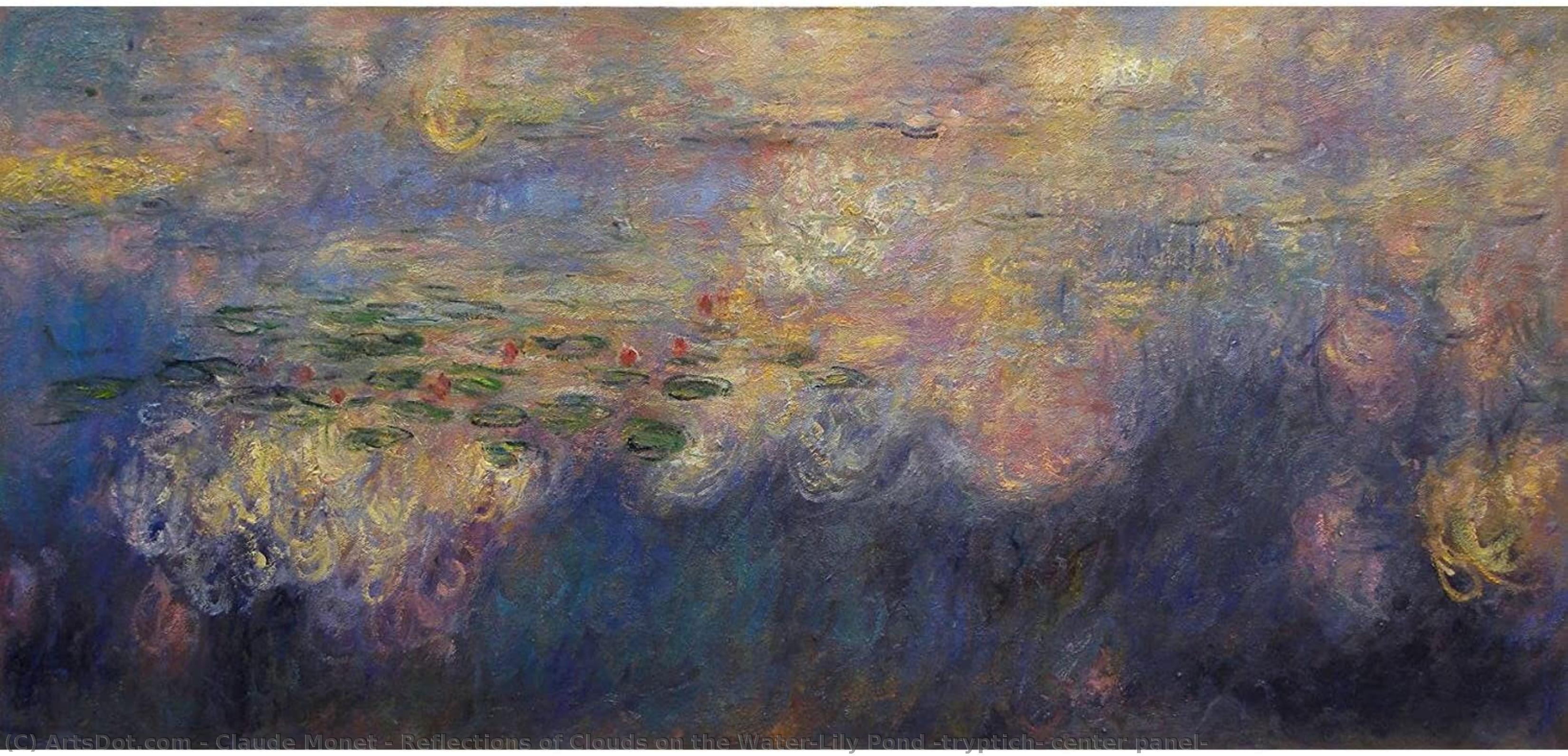 Wikioo.org – L'Enciclopedia delle Belle Arti - Pittura, Opere di Claude Monet - Riflessi di nuvole su dopodomani  acqua-giglio stagno  trittico  al centro  pannello