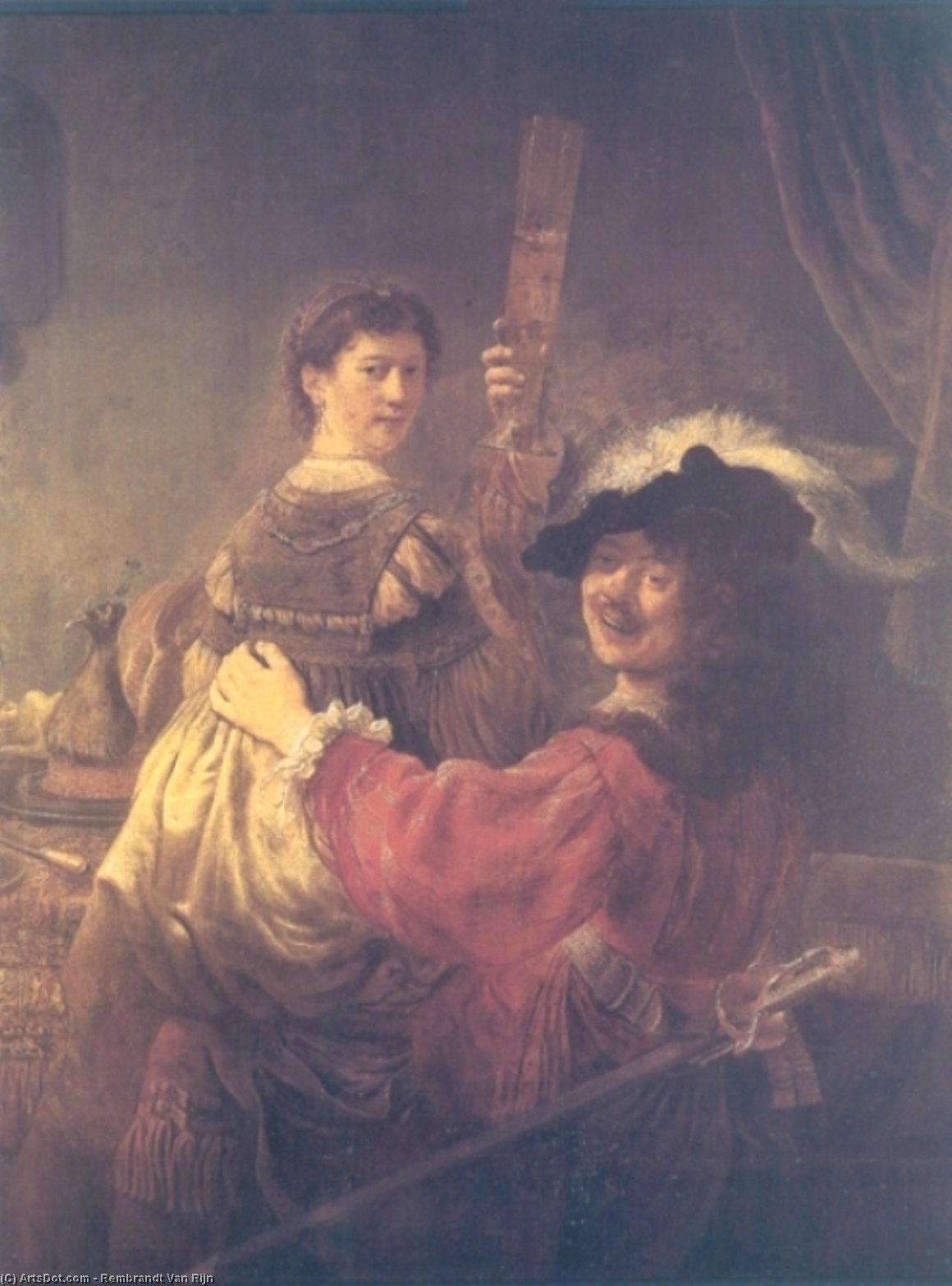 Wikioo.org – La Enciclopedia de las Bellas Artes - Pintura, Obras de arte de Rembrandt Van Rijn - rembrandt y saskia en el Escena el hijo pródigo en la taberna