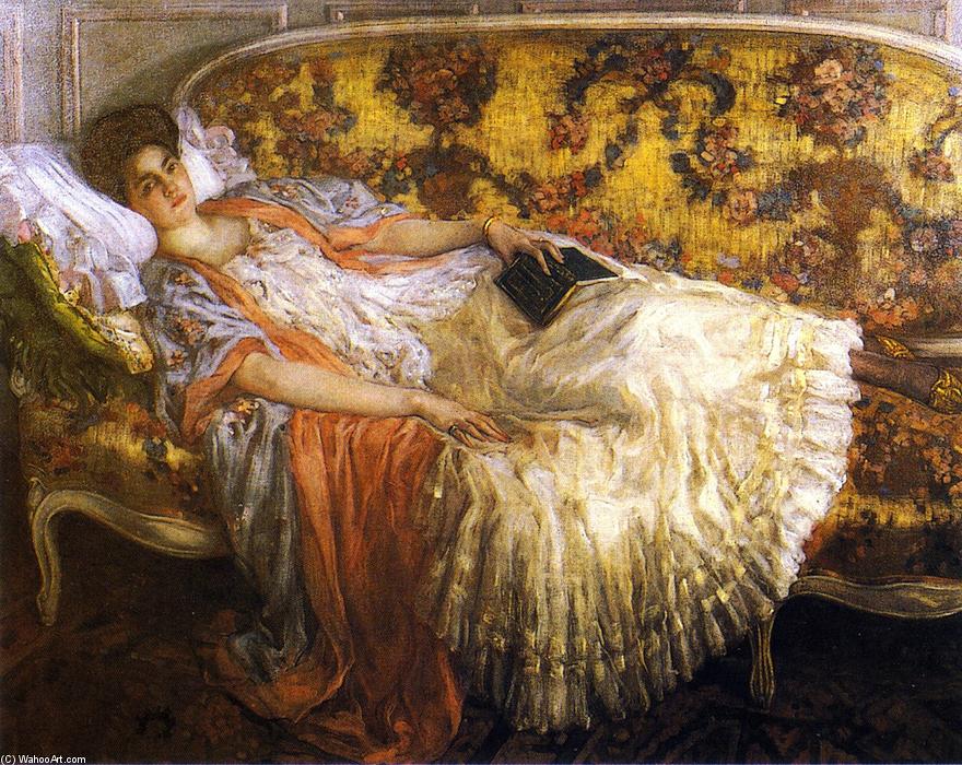 Wikioo.org – L'Enciclopedia delle Belle Arti - Pittura, Opere di Frederick Carl Frieseke - Riposo (noto anche come Femme au divano)