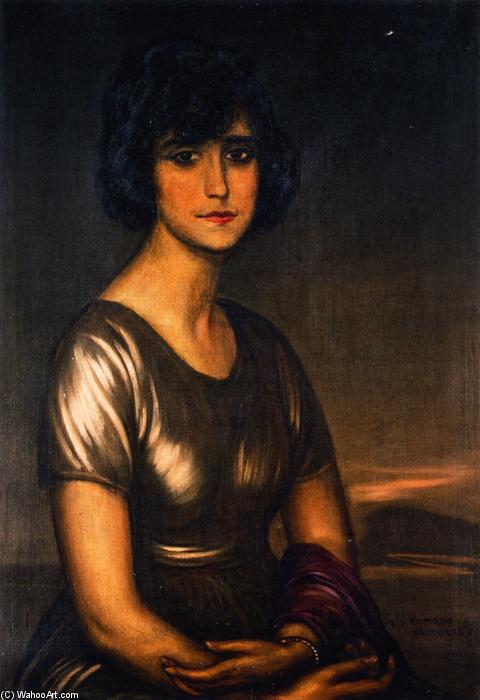 Wikioo.org - The Encyclopedia of Fine Arts - Painting, Artwork by Julio Romero De Torres - Retrato de Dama Joven (also known as Portrait of a Young Lady)