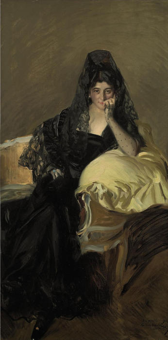 Wikioo.org - The Encyclopedia of Fine Arts - Painting, Artwork by Joaquin Sorolla Y Bastida - Retrato de Señora de Urcola llevaba una mantilla de negro