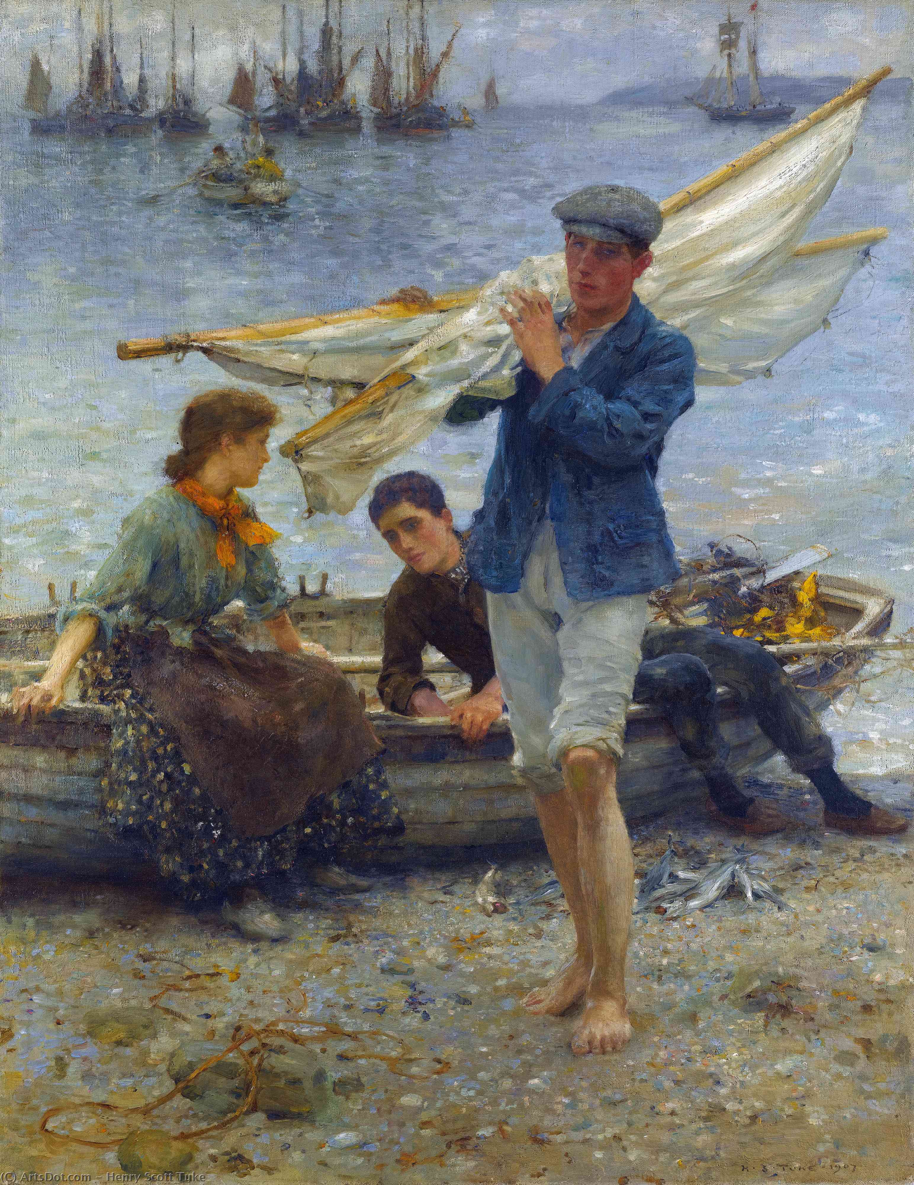 Wikioo.org - The Encyclopedia of Fine Arts - Painting, Artwork by Henry Scott Tuke - Return from fishing