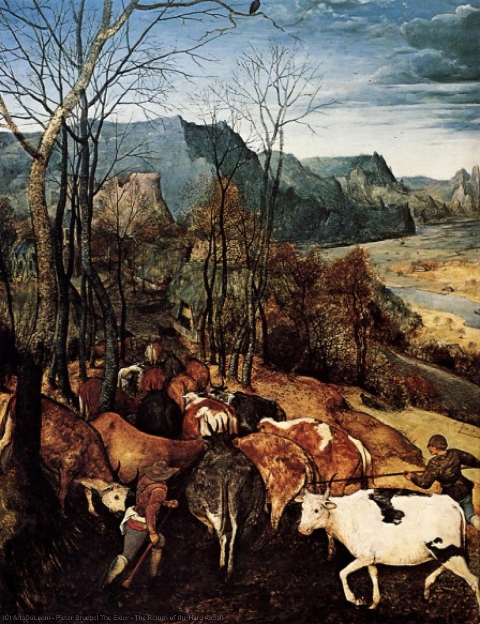 WikiOO.org - Enciclopédia das Belas Artes - Pintura, Arte por Pieter Bruegel The Elder - The Return of the Herd [detail]