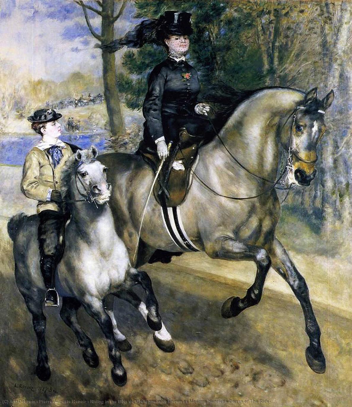 Wikioo.org – La Enciclopedia de las Bellas Artes - Pintura, Obras de arte de Pierre-Auguste Renoir - Montar en el bois delaware Boulogne ( también conocida como Señora henriette darras o el Paseo )