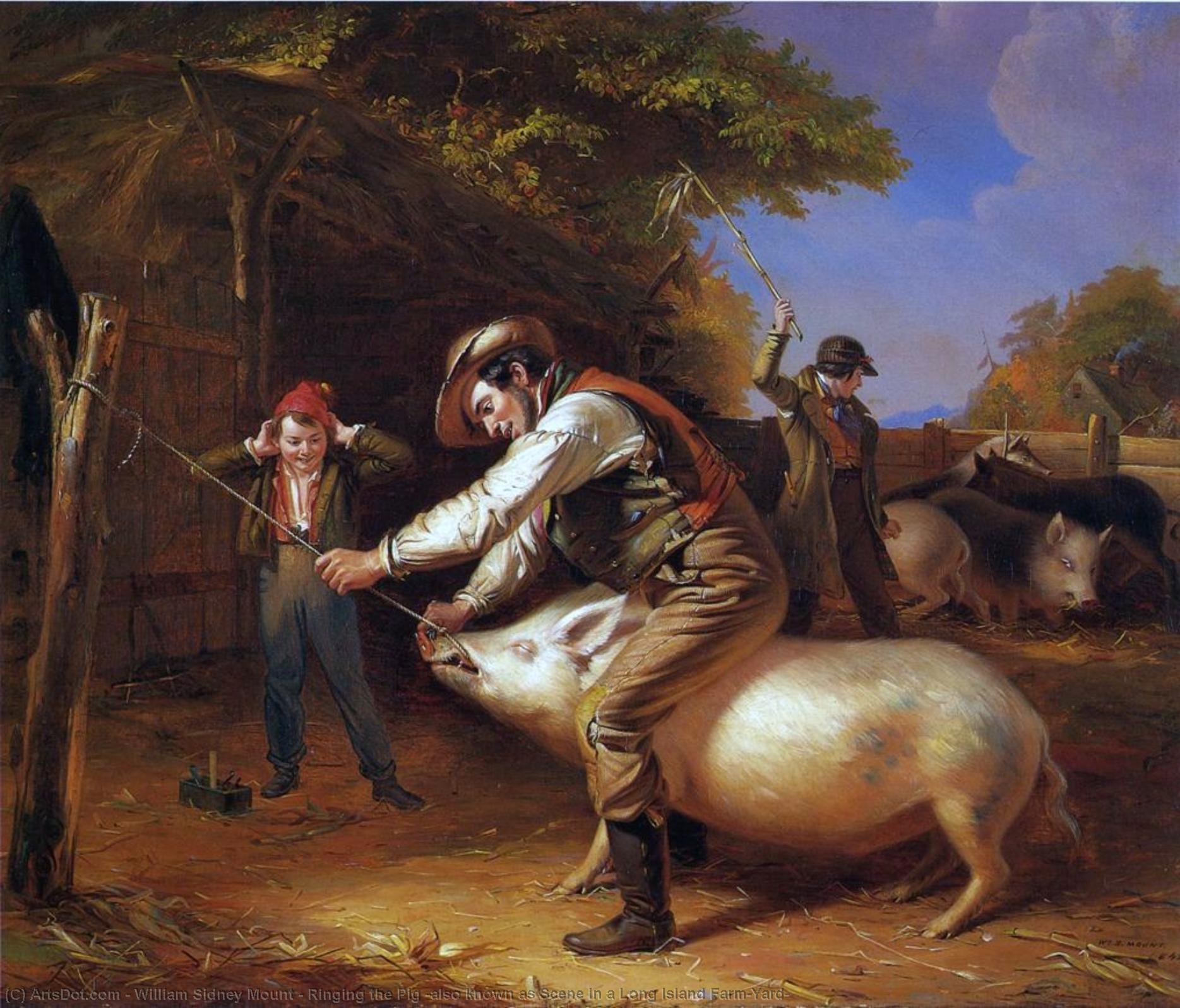 Wikioo.org - The Encyclopedia of Fine Arts - Painting, Artwork by William Sidney Mount - Ringing the Pig (also known as Scene in a Long Island Farm-Yard)