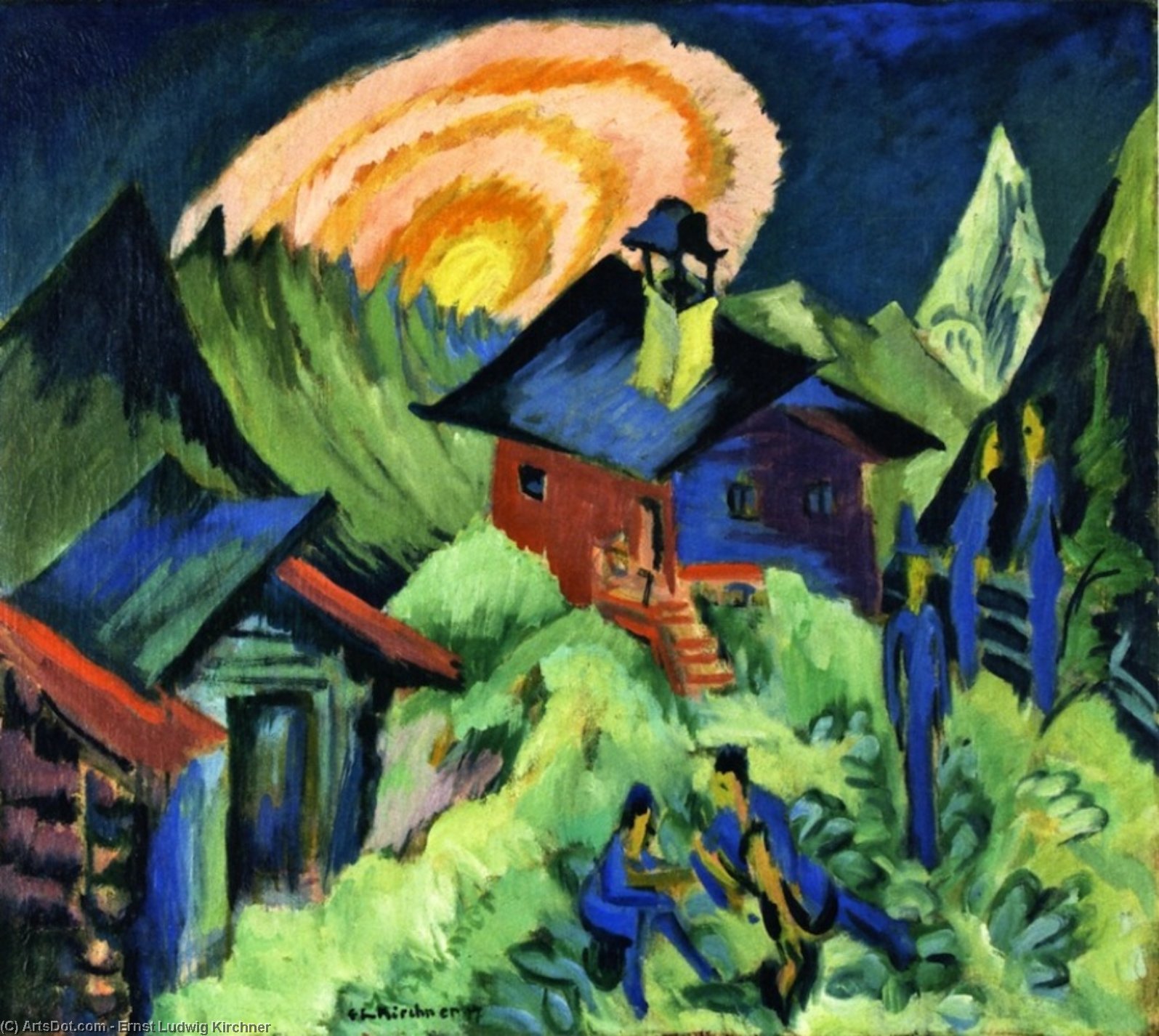 WikiOO.org - Encyclopedia of Fine Arts - Maalaus, taideteos Ernst Ludwig Kirchner - Rising Moon on the Stafelalp