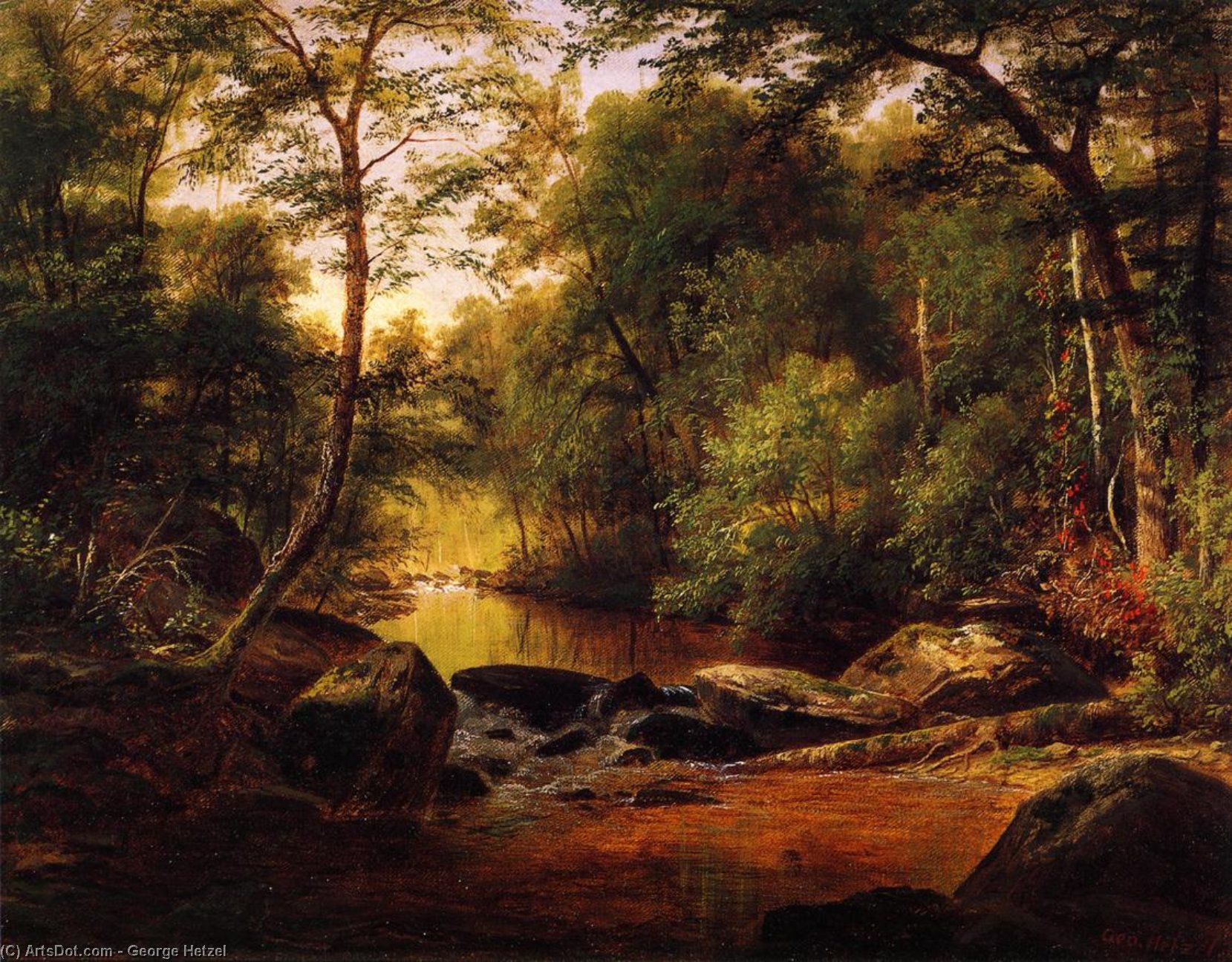 WikiOO.org - Εγκυκλοπαίδεια Καλών Τεχνών - Ζωγραφική, έργα τέχνης George Hetzel - A River Landscape