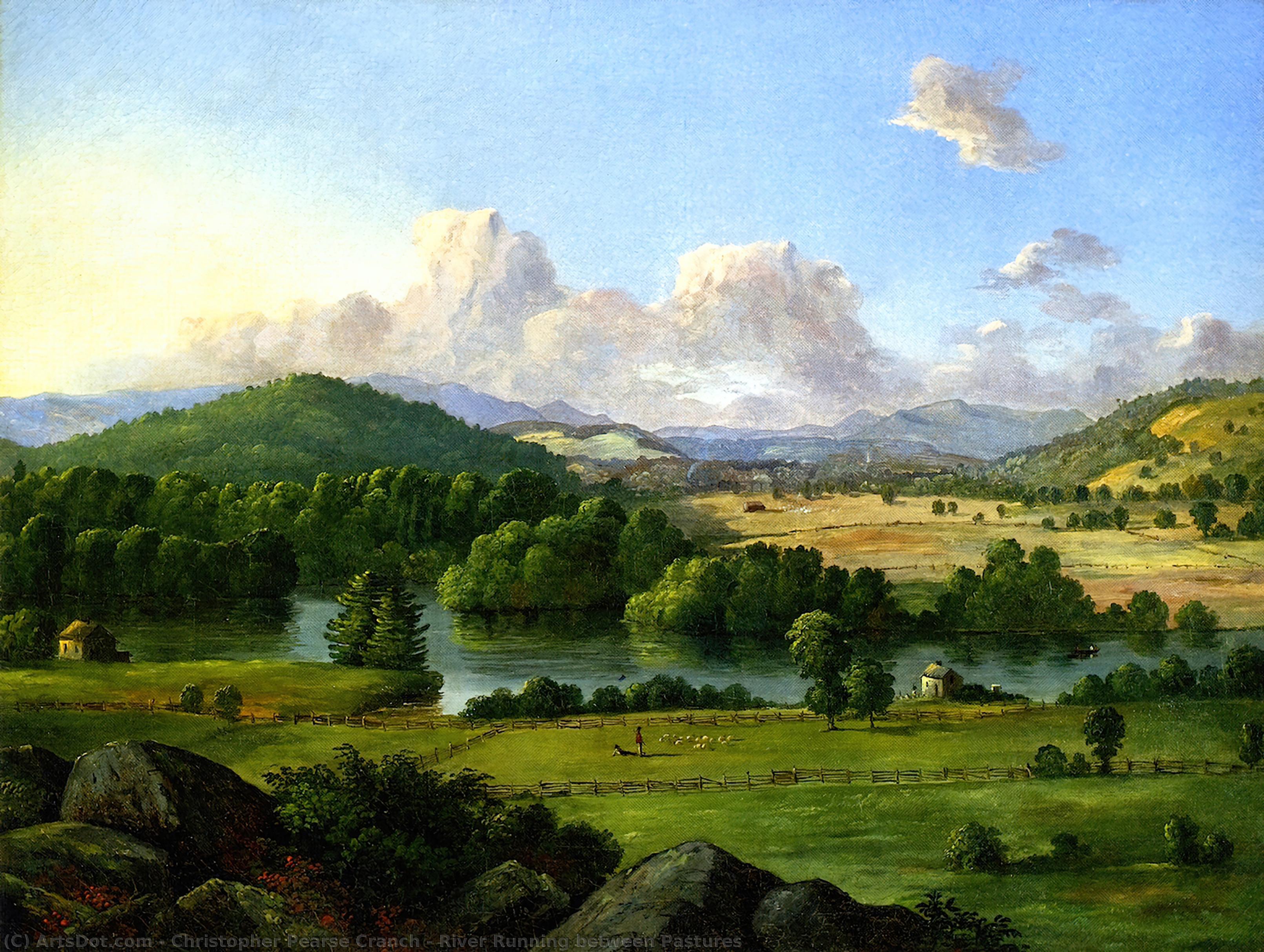 Wikioo.org - The Encyclopedia of Fine Arts - Painting, Artwork by Christopher Pearse Cranch - River Running between Pastures