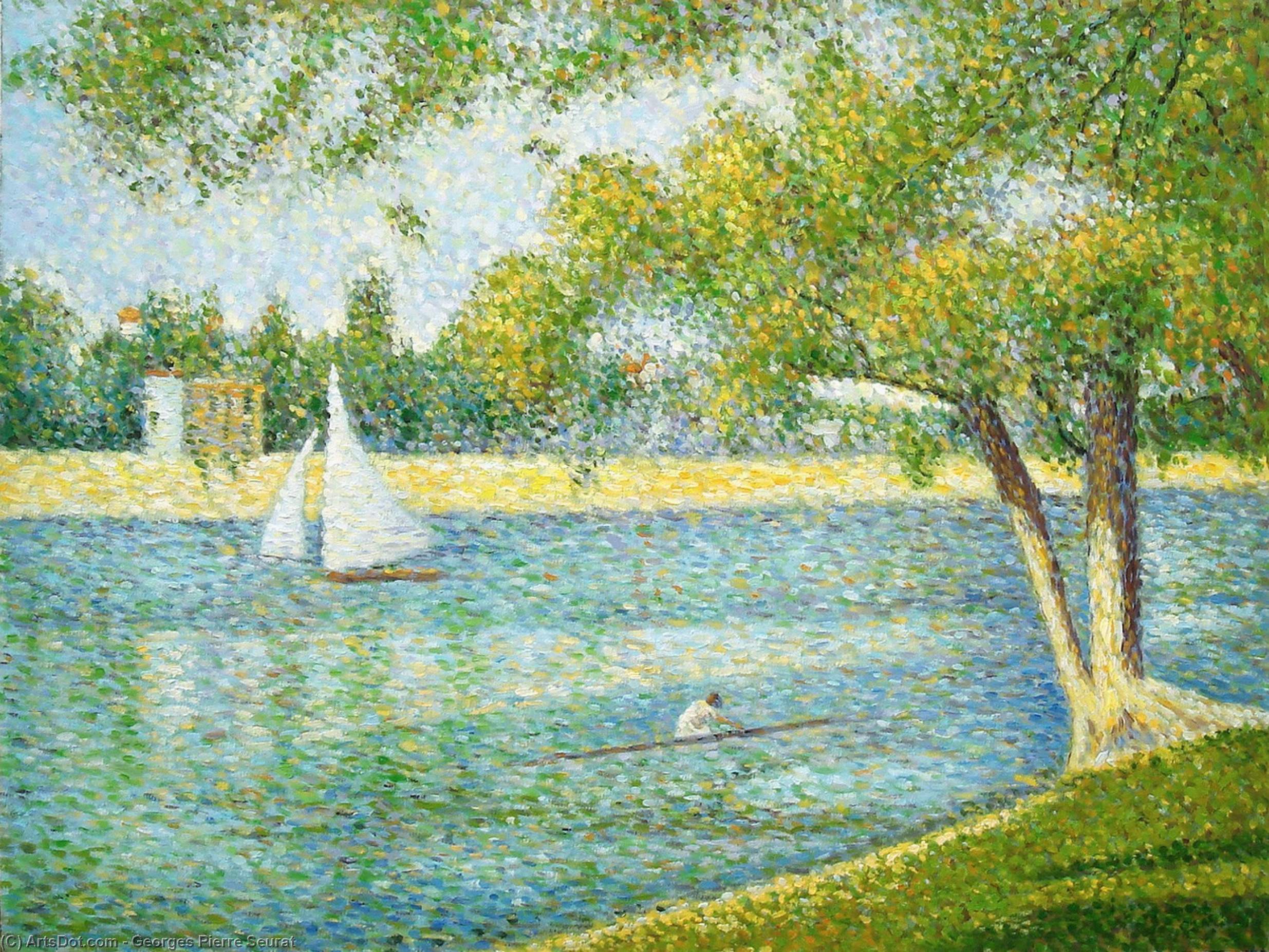 Wikoo.org - موسوعة الفنون الجميلة - اللوحة، العمل الفني Georges Pierre Seurat - The river Seine at La Grande-Jatte