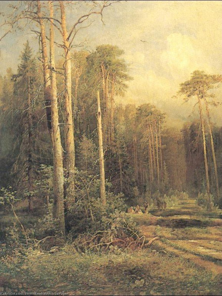 Wikioo.org - The Encyclopedia of Fine Arts - Painting, Artwork by Alexei Kondratyevich Savrasov - Road in a forest