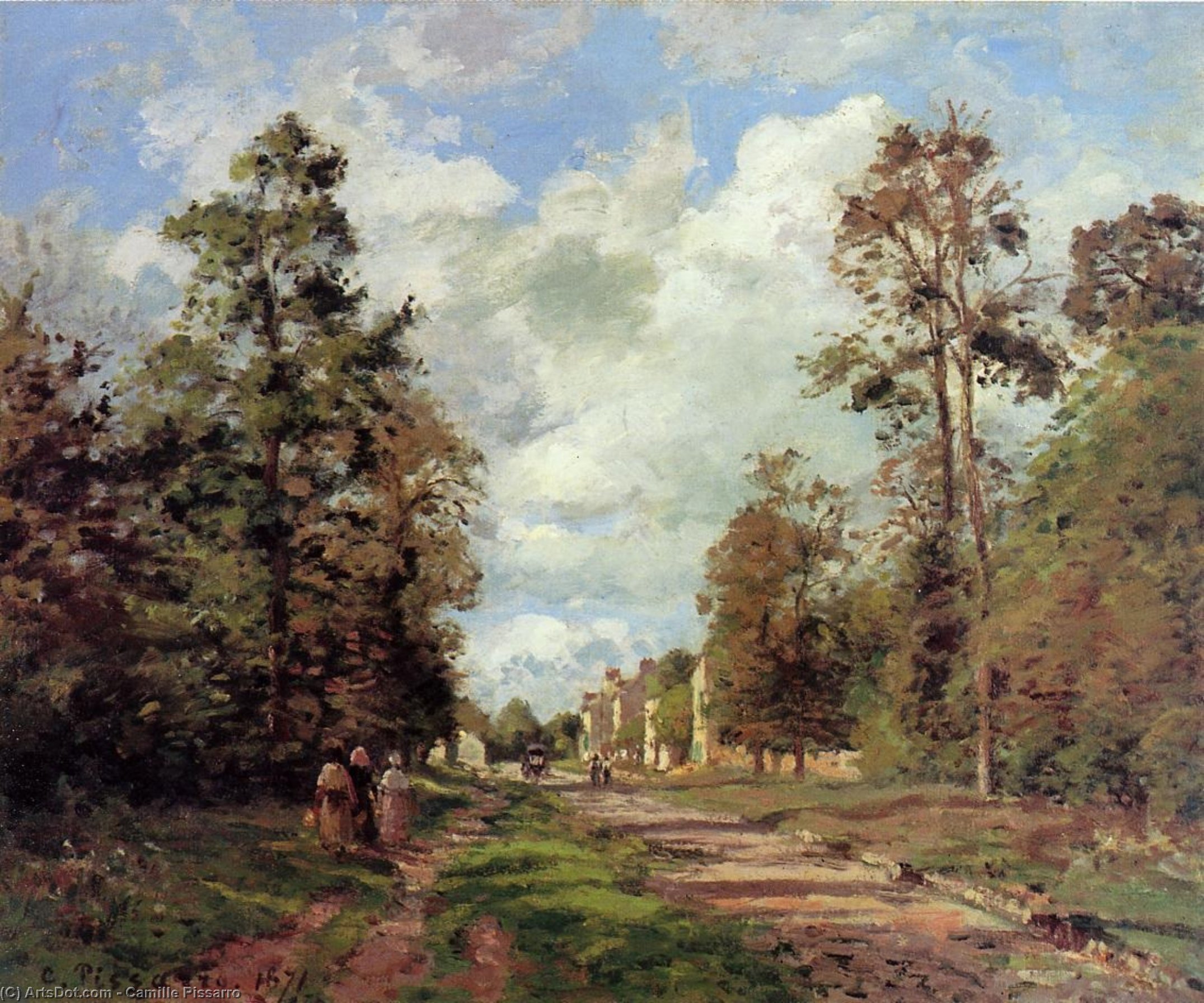 WikiOO.org - Encyclopedia of Fine Arts - Maalaus, taideteos Camille Pissarro - The Road to Louveciennes at the Outskirts of the Forest (also known as The Louveciennes Road)