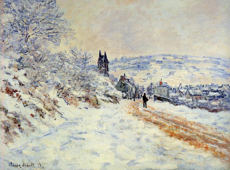 Wikioo.org - The Encyclopedia of Fine Arts - Painting, Artwork by Claude Monet - The Road to Vetheuil, Snow Effect