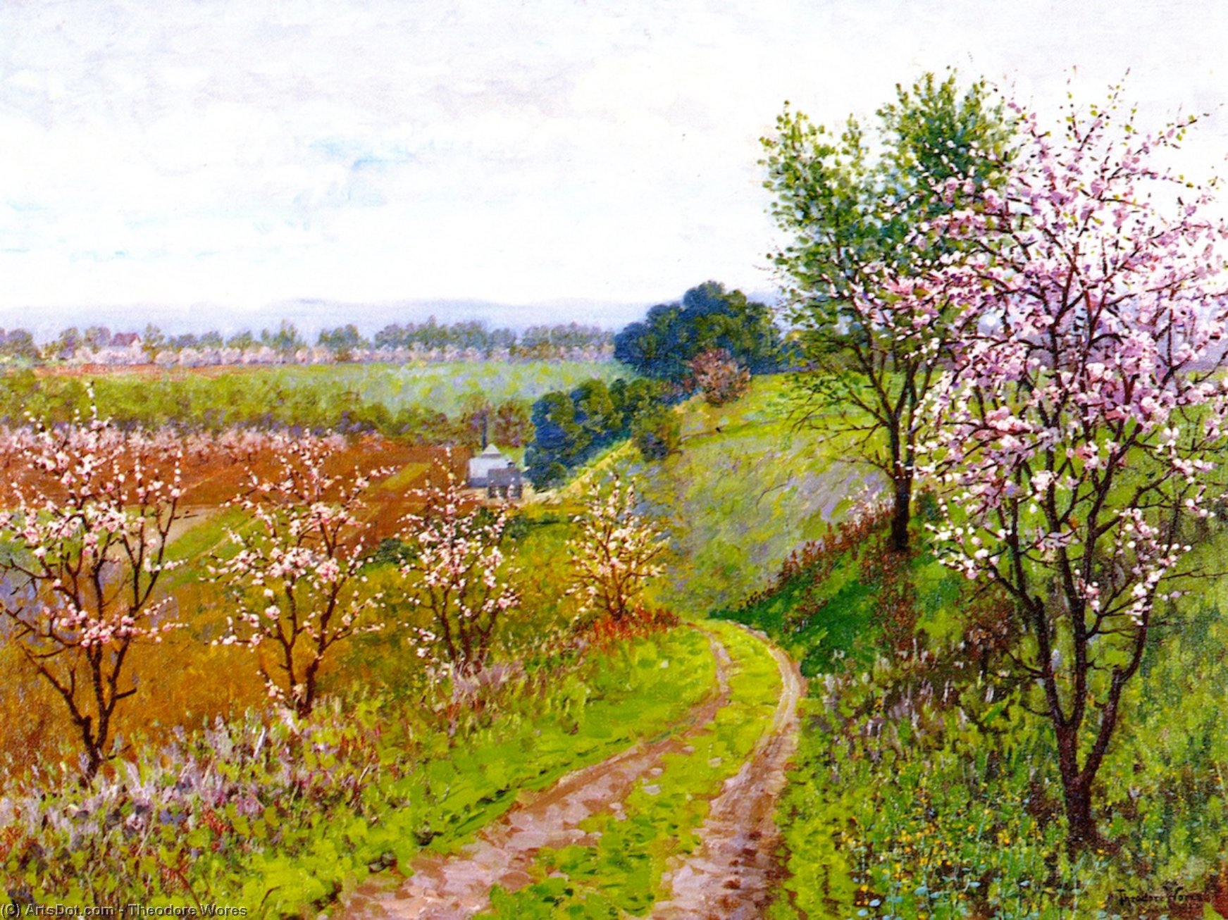 Wikioo.org - The Encyclopedia of Fine Arts - Painting, Artwork by Theodore Wores - Road with Blossoming Trees