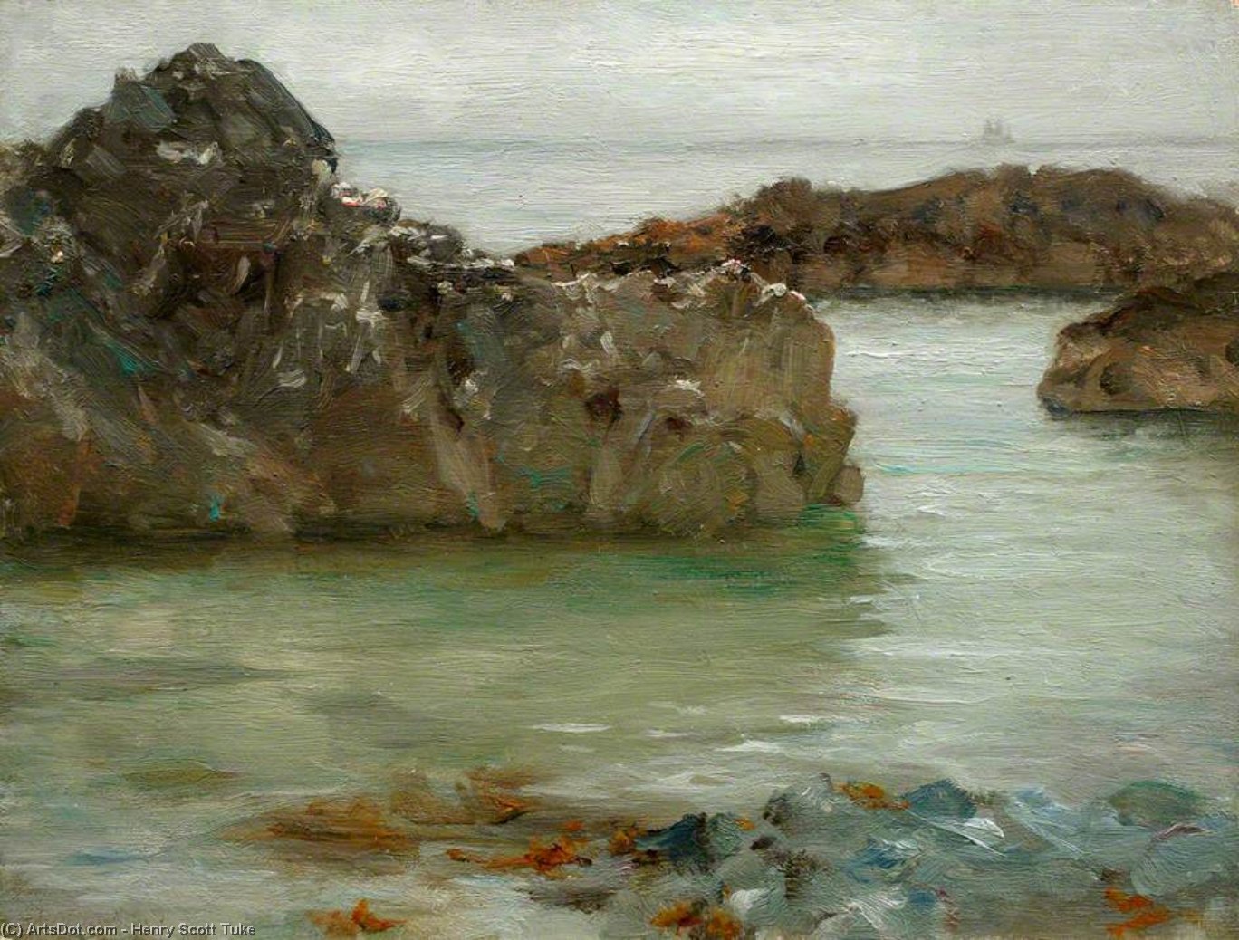 Wikioo.org - The Encyclopedia of Fine Arts - Painting, Artwork by Henry Scott Tuke - Rocks at Newporth
