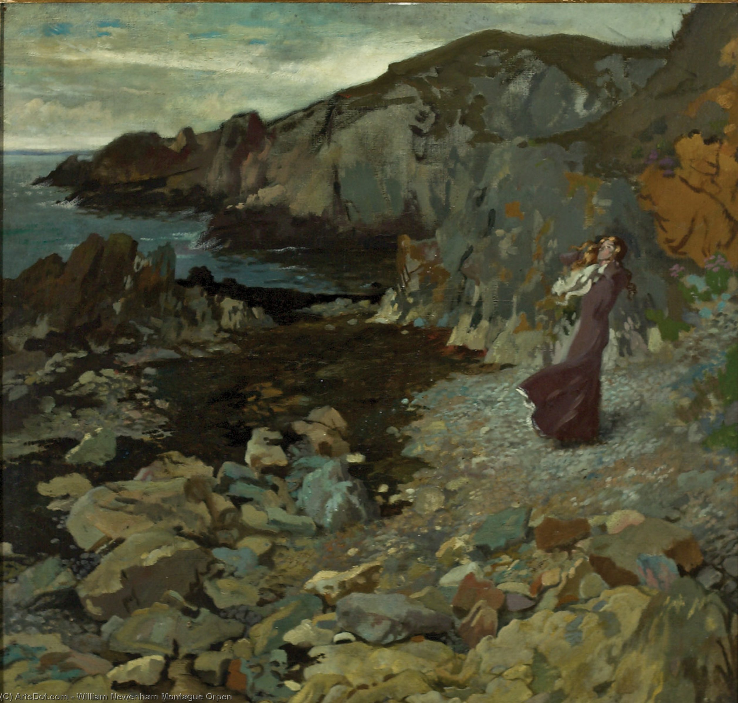 WikiOO.org - Güzel Sanatlar Ansiklopedisi - Resim, Resimler William Newenham Montague Orpen - Rocky Coast Scene at Howth