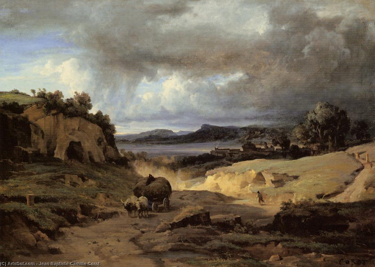 Wikioo.org - The Encyclopedia of Fine Arts - Painting, Artwork by Jean Baptiste Camille Corot - 'The Roman Campagna (also known as La Cervara)'