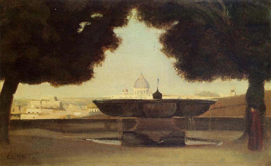 Wikioo.org – L'Encyclopédie des Beaux Arts - Peinture, Oeuvre de Jean Baptiste Camille Corot - Rome - le fontaine de l Académie de France