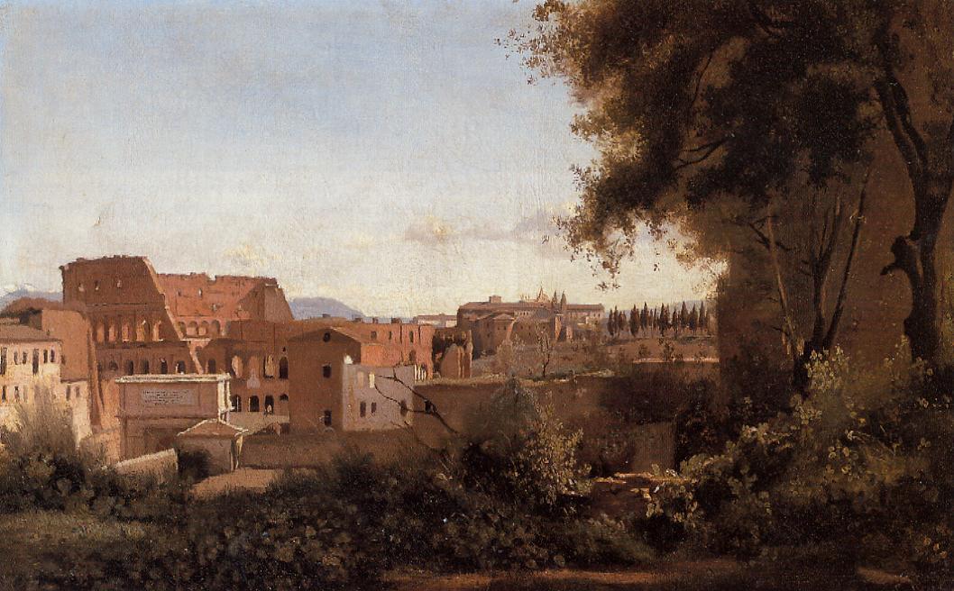Wikioo.org - The Encyclopedia of Fine Arts - Painting, Artwork by Jean Baptiste Camille Corot - Rome - View from the Farnese Gardens, Noon (also known as Study of the Coliseum)