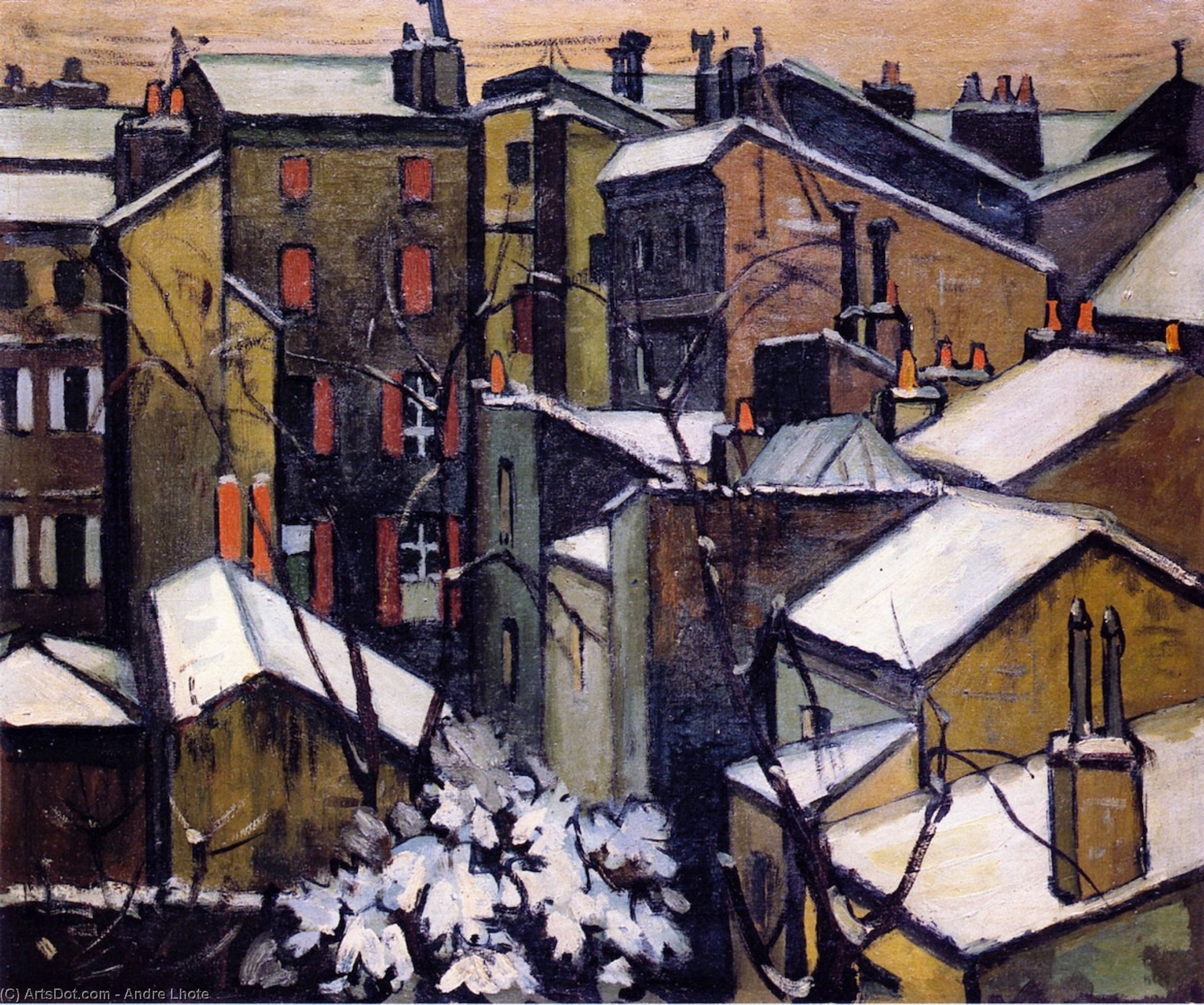 Wikioo.org - The Encyclopedia of Fine Arts - Painting, Artwork by Andre Lhote - Roof Tops of Bordeaux in the Snow