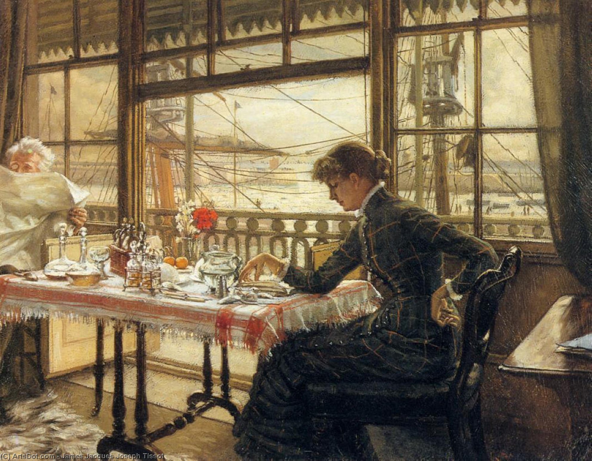 WikiOO.org – 美術百科全書 - 繪畫，作品 James Jacques Joseph Tissot - 房间 俯瞰  的  海港