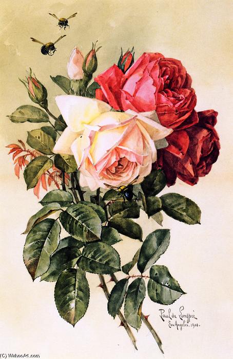 WikiOO.org - 백과 사전 - 회화, 삽화 Raoul De Longpre - Roses and Bumblebees