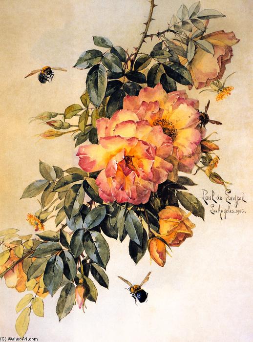WikiOO.org - Encyclopedia of Fine Arts - Festés, Grafika Raoul De Longpre - Roses and Bumblebees