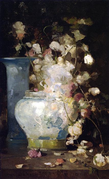 Wikioo.org - The Encyclopedia of Fine Arts - Painting, Artwork by John Ferguson Weir - Roses and Lilacs