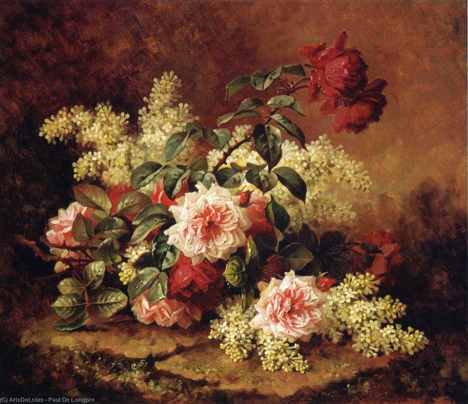 Wikioo.org – La Enciclopedia de las Bellas Artes - Pintura, Obras de arte de Paul De Longpre - las rosas asícomo  caoba