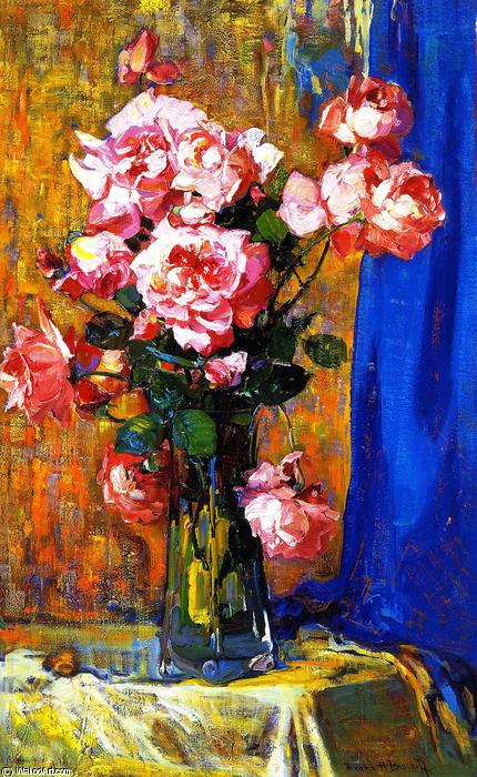 Wikioo.org - The Encyclopedia of Fine Arts - Painting, Artwork by Franz Bischoff - Roses in a aTall Glass