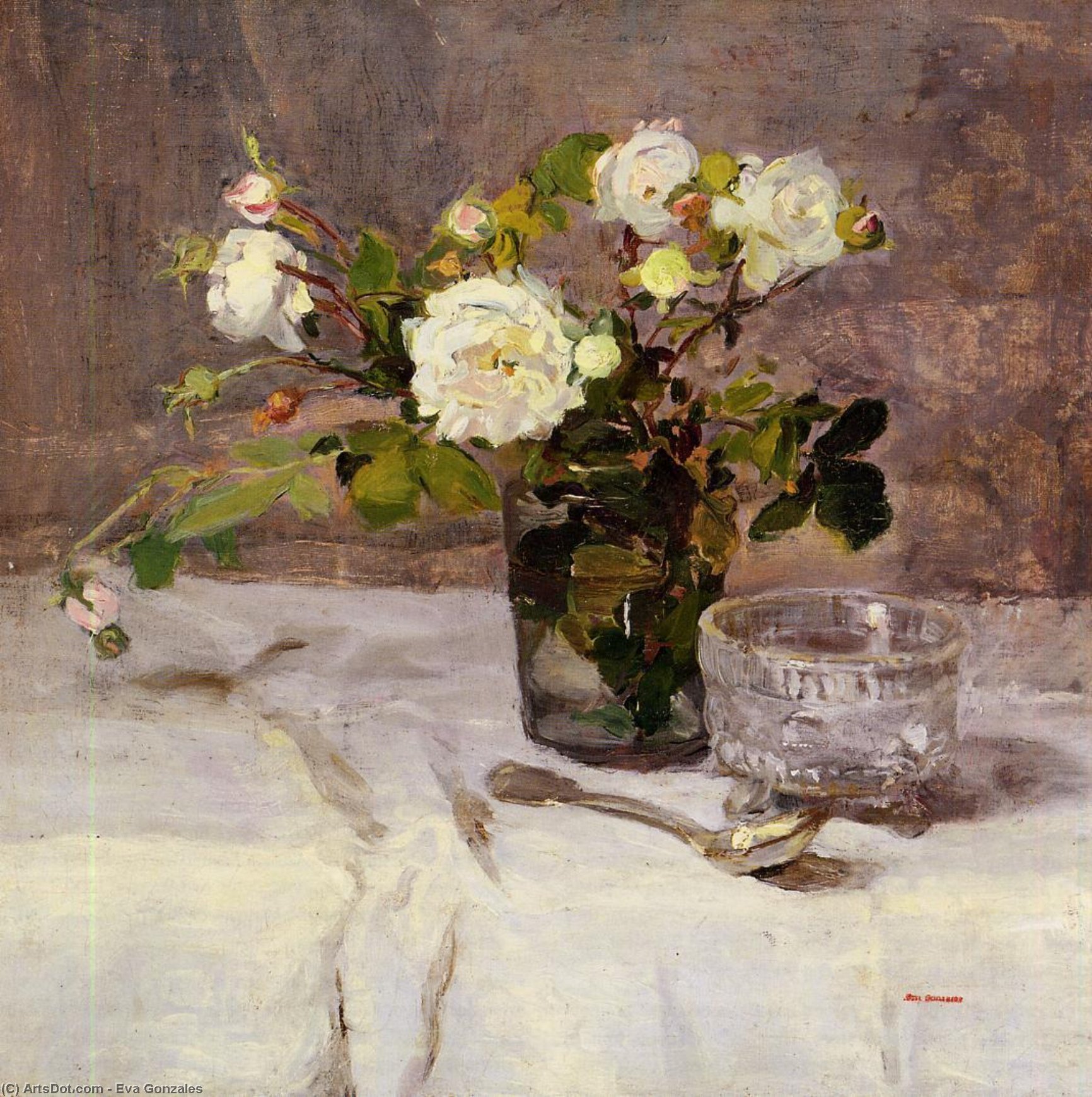 Wikioo.org - The Encyclopedia of Fine Arts - Painting, Artwork by Eva Gonzales - Roses in a Glass