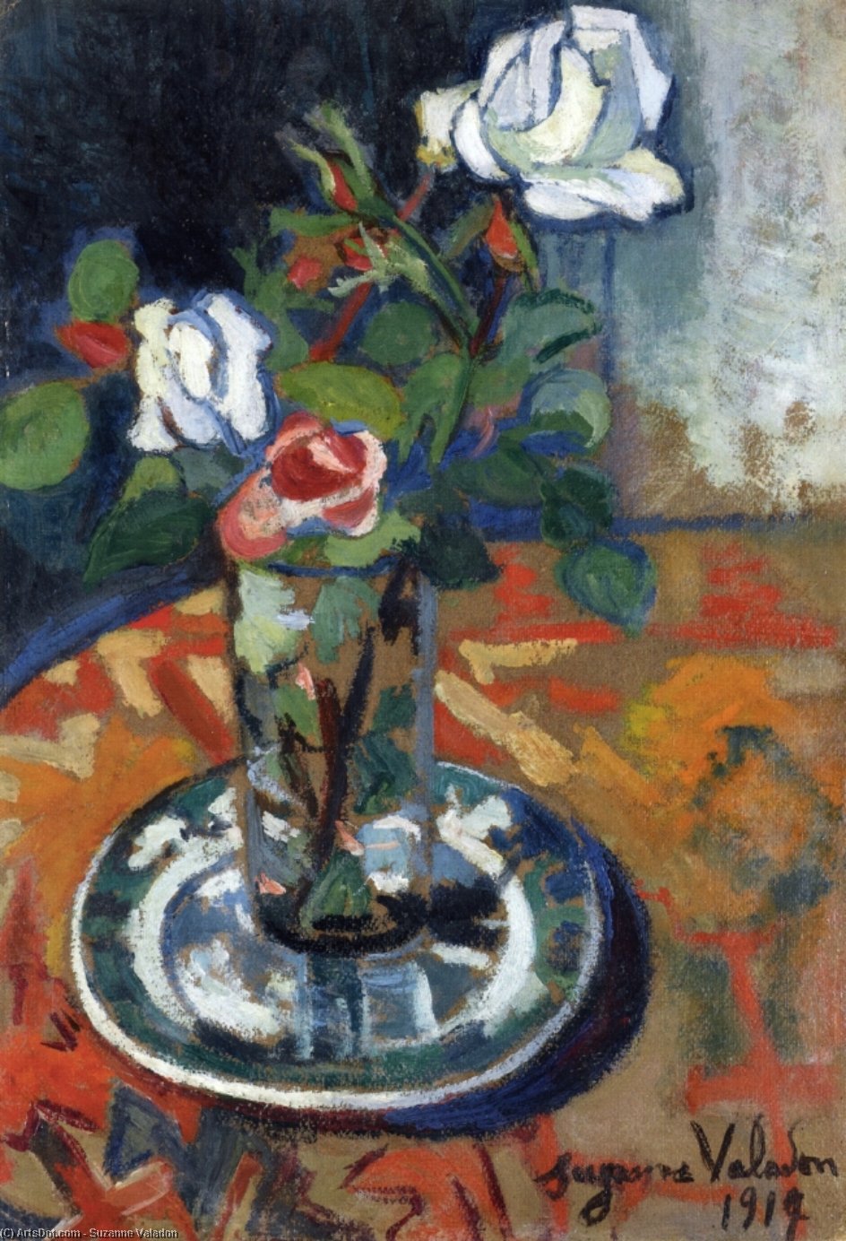 Wikioo.org - The Encyclopedia of Fine Arts - Painting, Artwork by Suzanne Valadon - Roses in a Vase