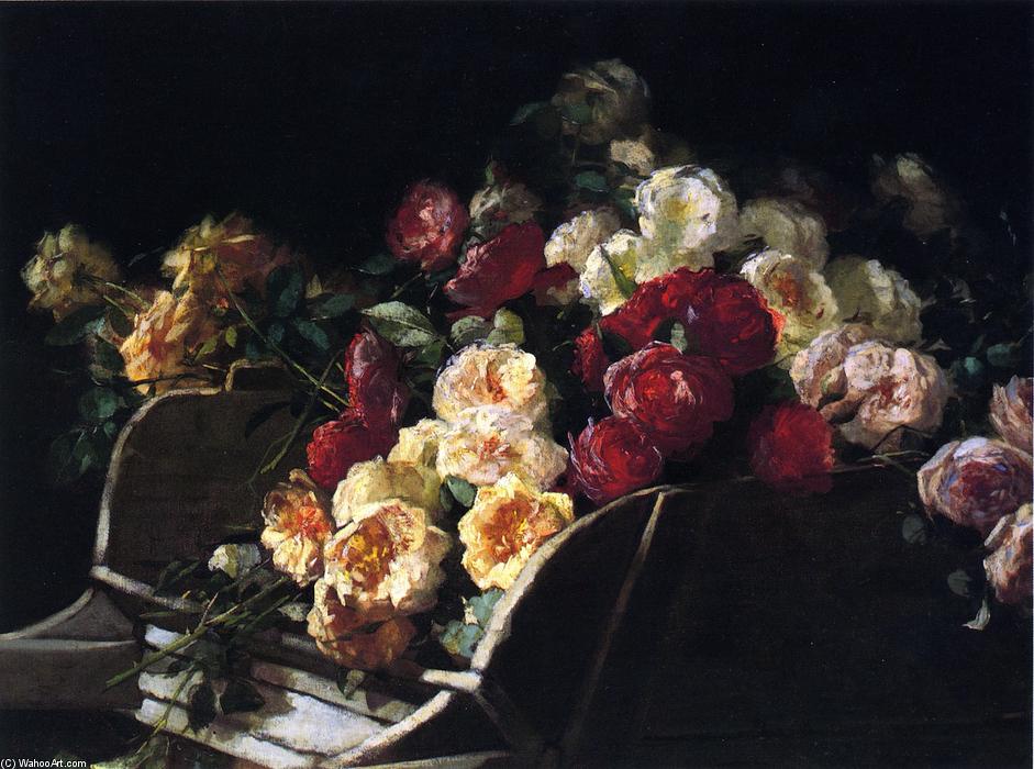 Wikioo.org - The Encyclopedia of Fine Arts - Painting, Artwork by George Cochran Lambdin - Roses in a Wheelbarrow