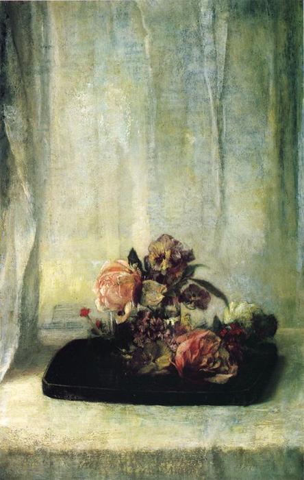 Wikioo.org - The Encyclopedia of Fine Arts - Painting, Artwork by John La Farge - Roses on a Tray