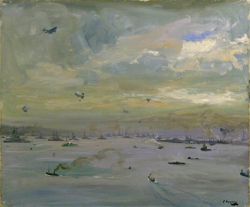 Wikioo.org - The Encyclopedia of Fine Arts - Painting, Artwork by John Lavery - Rosyth: The Principal Base of the Grand Fleet